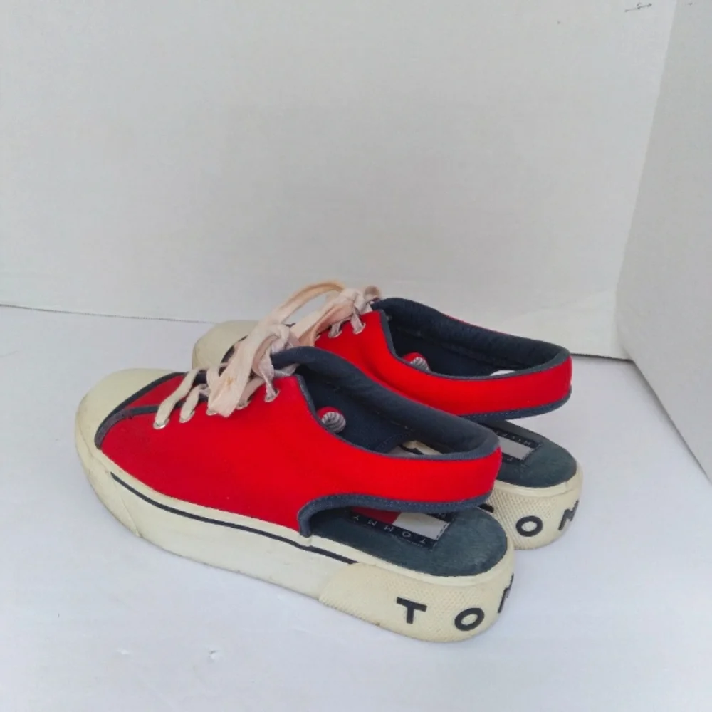 Vintage Tommy Hilfiger Women's Sneakers Open Backstrap‎ Platform Shoe Sz 7.5 Red